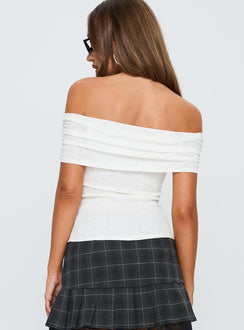 back view of model wearing Princess Polly Azusa Off The Shoulder Top White Sleeveless straight 