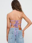 back view of model wearing Princess Polly Diamanta Top Lilac Sleeveless straight 