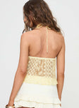 back view of model wearing Princess Polly CHANTRIA LACE TOP YELLOW Sleeveless Plunger 