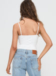 back view of model wearing Princess Polly Plantain Top White Sleeveless V-Neck 