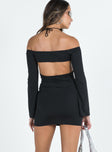 back view of model wearing Princess Polly Dayne Mini Dress Black Straight Neck 