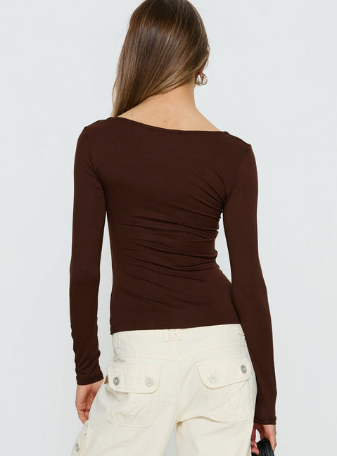 Serelle Langarm-Bustier-Oberteil Schokobraun