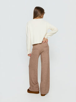 back view of model wearing Princess Polly Bekki Wide Leg Knit Pant Mocha High Rise Pants 