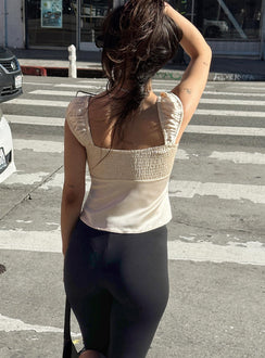 back view of model wearing Princess Polly Monument Top Champagne Sleeveless Sweetheart 