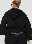 Black Graphic print hoodie Drawstring hood, ribbed cuffs & waistband, drop shoulder