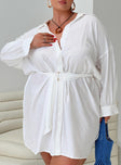 Princess Polly V-Neck  Bilari Textured Fabric Shirt Dress White Curve