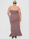 back view of model wearing Princess Polly Destinations Maxi Dress Mauve Curve Sweetheart Neckline 