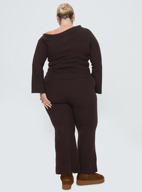 back view of model wearing Princess Polly Try Me Knit Pants Chocolate Curve High Waisted Pants 