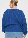 Blue Cable knit sweater Crew neckline, drop shoulder