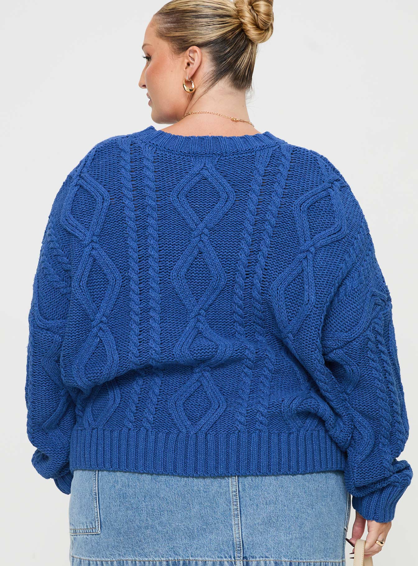 back view of model wearing Princess Polly Anaya Oversized Sweater Monday Blues Curve 