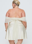 back view of model wearing Princess Polly Adoration Mini Dress Cream Curve Straight Neck 