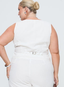back view of model wearing Princess Polly Sofi Vest Top Natural Curve Sleeveless V-Neck 