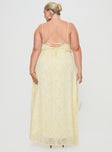 back view of model wearing Princess Polly South Of France Maxi Dress Yellow Curve Square Neck 