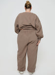 Taupe Graphic print track pants Relaxed fit, elasticated waist & cuffs, twin hip pockets, straight leg