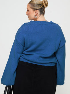 Harmony Balloon Sleeve Knit Sweater Blue Curve