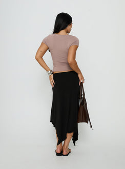 Featuring the Futura Asymmetrical Midi Skirt Black in womens-skirts with midi-length back view of model wearing Princess Polly