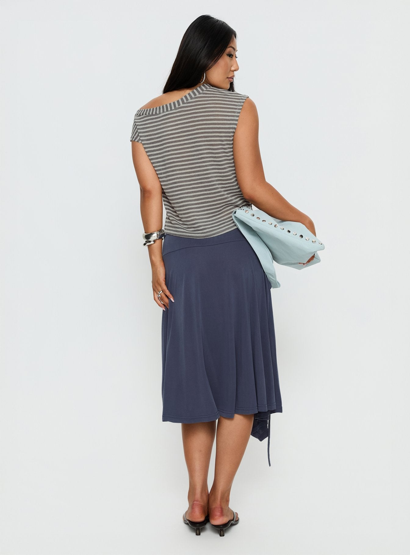 Joaney Tie Side Jersey Midi Skirt Slate