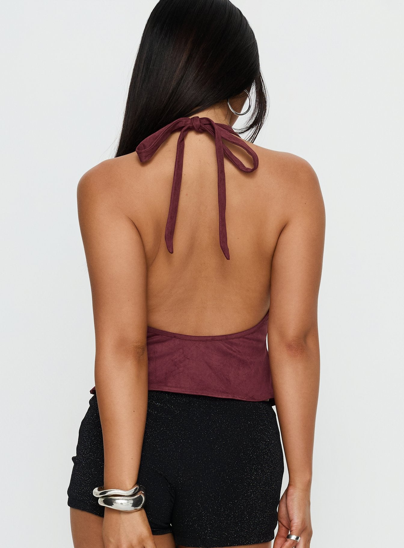 Yasenia Faux Suede Halter Top Burgundy