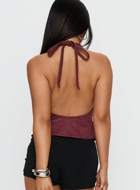 Yasenia Faux Suede Halter Top Burgundy