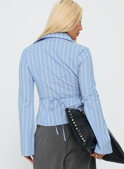 Ameliah Long Sleeve Twist Shirt Blue Stripe