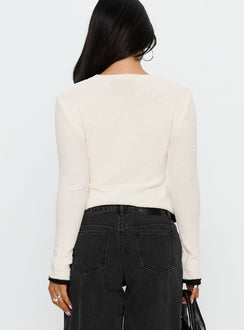 back view of model wearing Princess Polly Keree Lightweight Knit Sweater Cream cropped 