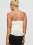 back view of model wearing Princess Polly Avelina Strapless Top Cream Sleeveless straight 