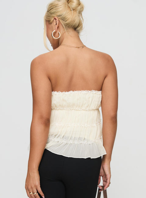 back view of model wearing Princess Polly Avelina Strapless Top Cream Sleeveless straight 