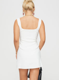 back view of model wearing Princess Polly Zamie Mini Dress White Square Neck 