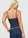 product Princess Polly Sleeveless Asymmetric Neckline  Charismatic Denim Corset Dark Pinstripe