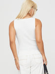 back view of model wearing Princess Polly Oregano Top White Sleeveless Crew Neck 