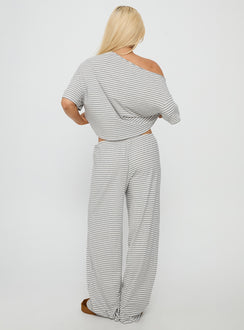 Tobie Off Shoulder Sleep Set Grey Stripe