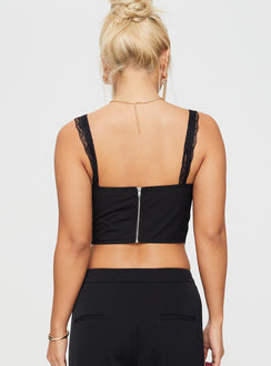 back view of model wearing Princess Polly Thaxten Top Black Sleeveless Square Neck 