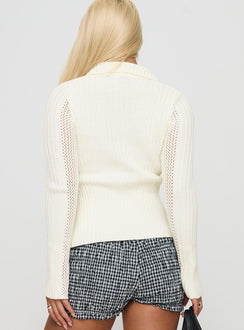 back view of model wearing Princess Polly Ethanne Knit Cardigan Cream cropped 
