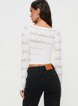 back view of model wearing Princess Polly Valor Long Sleeve Knit Top White Full Sleeves Square Neck 