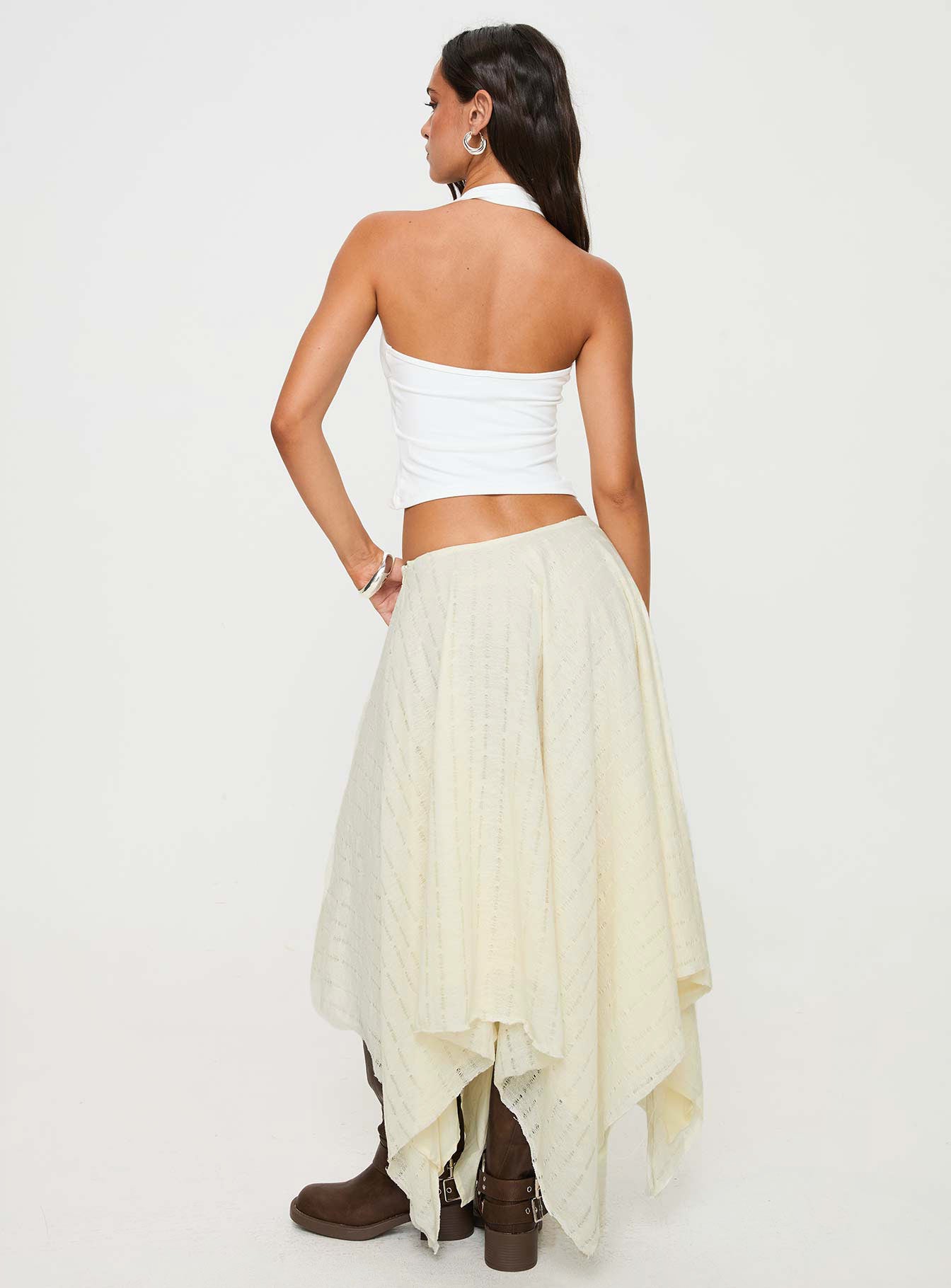 back view of model wearing Princess Polly Gratitude Midi Skirt Cream Midi Skirts 
