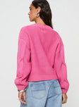 Kinzley Cable Knit Cardigan Pink Princess Polly  Cropped 