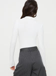 back view of model wearing Princess Polly Tarpley Long Sleeve Bodysuit White Full Sleeves V-Neck 