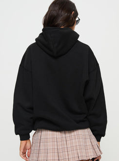 back view of model wearing Princess Polly Alvon Hooded Sweatshirt Black regular 