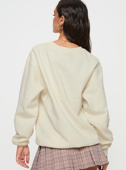 back view of model wearing Princess Polly Rocky Crew Neck Sweatshirt Cream regular 