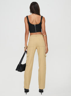 back view of model wearing Princess Polly Nickei Utility Cargo Pants Beige Mid Rise 