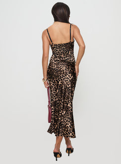 back view of model wearing Princess Polly Enigmatic Maxi Skirt Leopard Maxi 