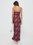 Strapless floral maxi dress  Inner silicone strip at bust, ruched detail at bust, invisible zip fastening at side Non-stretch, lined bust