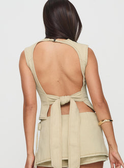 back view of model wearing Princess Polly Countryside Top Ecru Sleeveless Crew Neck 