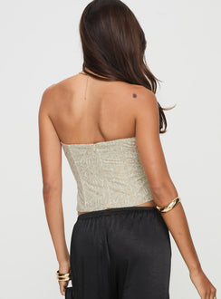 back view of model wearing Princess Polly Fire For You Strapless Top Gold Sleeveless straight 