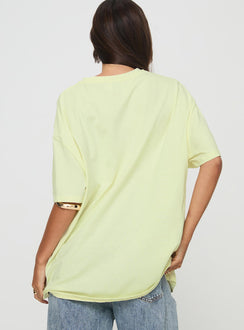 back view of model wearing Princess Polly Pacific Tee Yellow Half Sleeves Crew Neck 