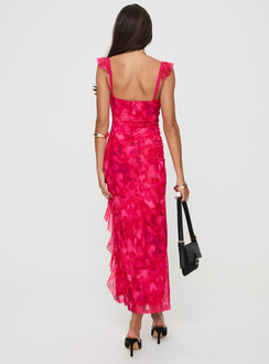 back view of model wearing Princess Polly Ceri Maxi Dress Pink Sweetheart Neckline 