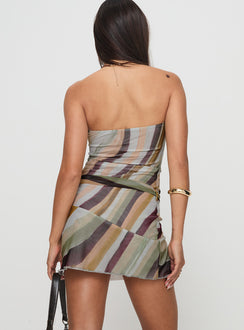 back view of model wearing Princess Polly Kevsra Mini Dress Multi Straight Neck 