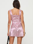 back view of model wearing Princess Polly Berlin Mini Dress Pink Square Neck 