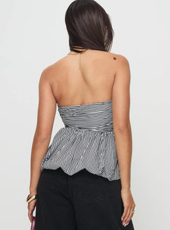back view of model wearing Princess Polly Selenea Bubble Hem Top Black / White Sleeveless straight 