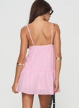 back view of model wearing Princess Polly Nicoletta Mini Dress Light Pink Petite Plunger 